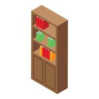 Wooden bookshelf holding colorful books isometric view vector