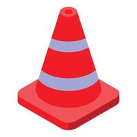 Red traffic cone standing on square base isometric icon vector