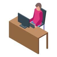 Office worker typing on keyboard at desk working on computer isometric icon vector