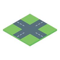 Crossroads dividing green space with asphalt forming four exits in isometric view vector