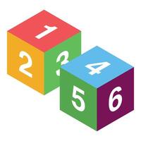 Two colorful cubes showing numbers one to six vector