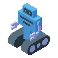 Blue robot moving on wheels isometric view vector