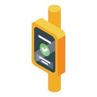 Electronic ticket validator showing green check mark for public transport vector