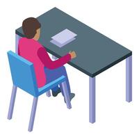 Office worker sitting at desk working on documents isometric icon vector