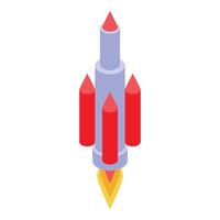 Red space rocket launching with fire and smoke trail vector