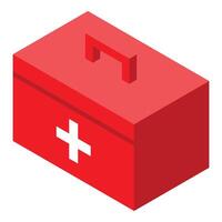 Red first aid kit closed showing white cross isometric view vector