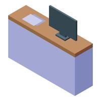 Modern reception desk with computer showing blank screen vector