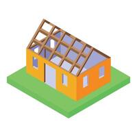 Construction site with unfinished building showing roof frame in isometric 3d illustration vector