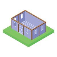 Construction of a one story house with an open floor plan, isometric view vector