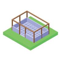 Building foundation under construction with concrete blocks and wooden formwork isometric view vector