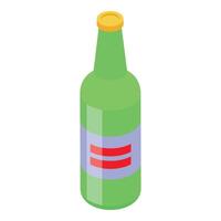 Green beer bottle is standing with yellow cap isometric view vector