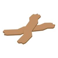Two pieces of wood forming an x shape isometric icon vector