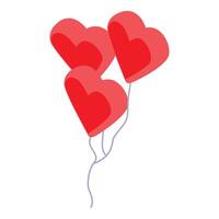 Three red heart shaped balloons floating with blue strings on white background vector