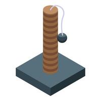 Cat scratching post with hanging ball is standing on grey mat vector