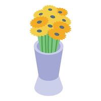Yellow gerbera daisies arranged in a blue vase, bringing a touch of spring indoors vector