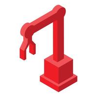 Red robotic arm lifting object isometric view vector