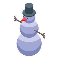 Snowman wearing a black top hat is waving with its stick arms vector