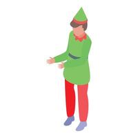 Christmas elf showing something with his hands is standing isometric icon vector