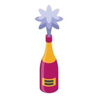 Champagne bottle exploding cork sparkling wine celebration icon vector