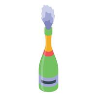 Green bottle of champagne is being opened with a loud pop vector