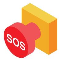 Red emergency button showing sos signal isometric icon vector