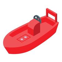 Red motor boat floating on water surface isometric view vector