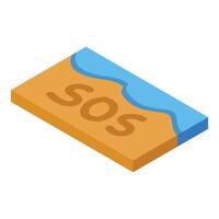 Flood covering sos message on beach sand in isometric view vector