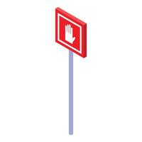 Red square stop sign showing stop hand gesture isometric view vector