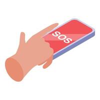 Hand is pushing sos button on smartphone screen vector