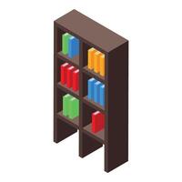 Tall bookshelf standing with colorful books in isometric view vector