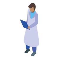 Scientist looking at clipboard with data isometric icon vector illustration