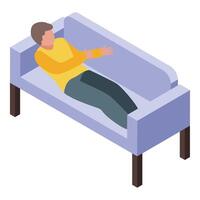 Young man lying relaxing on comfortable sofa at home vector