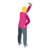 Painter man using paint brush on wall isometric view vector