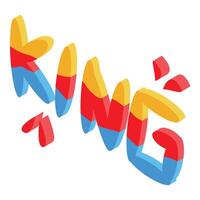 Colorful king text forming crown shape with isometric effect vector