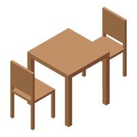 Wooden table and two chairs standing on white background vector