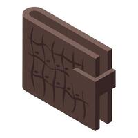Brown leather wallet isometric view with textured surface vector