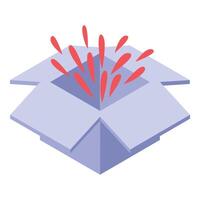 Open box with fireworks exploding from it isometric icon vector