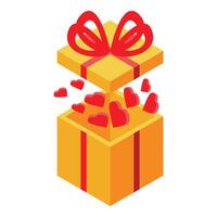 Isometric open gift box exploding with love hearts vector