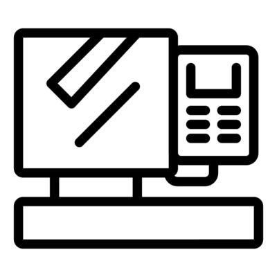 Cashier entering payment information on pos terminal with monitor