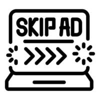 Skip ad button showing on laptop screen vector