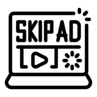 Laptop showing skip ad button for target marketing vector