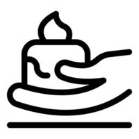 Hand holding burning candle on table with melted wax vector