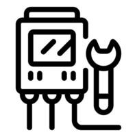 Technician repairing electronic device using wrench icon vector