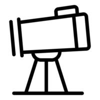 Telescope standing on a tripod is observing stars in space line icon vector