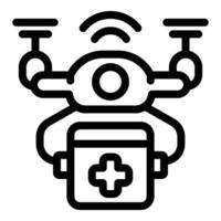 Drone delivering first aid kit using gps navigation system vector