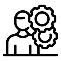 Engineer thinking about solution finding new idea with gears vector
