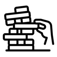 Hand playing jenga game with wooden blocks tower vector