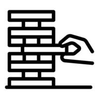 Hand playing wooden blocks tower table game outline vector