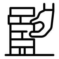 Hand pulling wooden block from tower, risk and strategy game vector