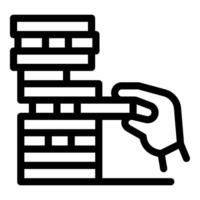 Hand playing wooden blocks tower game icon vector